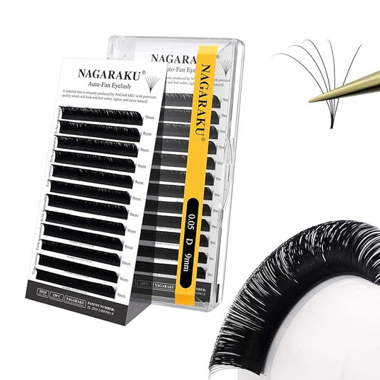 NAGARAKU Easy Fan Eyelash Extensions Volume Lash 0.05 D curl 9mm Rapid Blooming Faux Mink Cluster For Beginners Soft Professional Lash Supplies