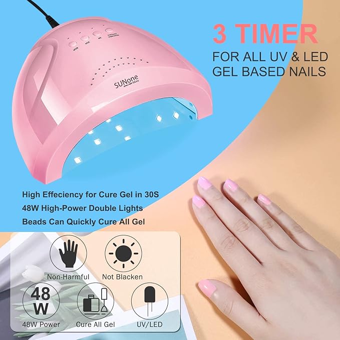 Complete Nail Studio Set with 48W UV LED Lamp, 24 Rainbow Colors, Cat Eye Gel Polish Kit, Nail Drill & More, Storage Box for Home Manicures