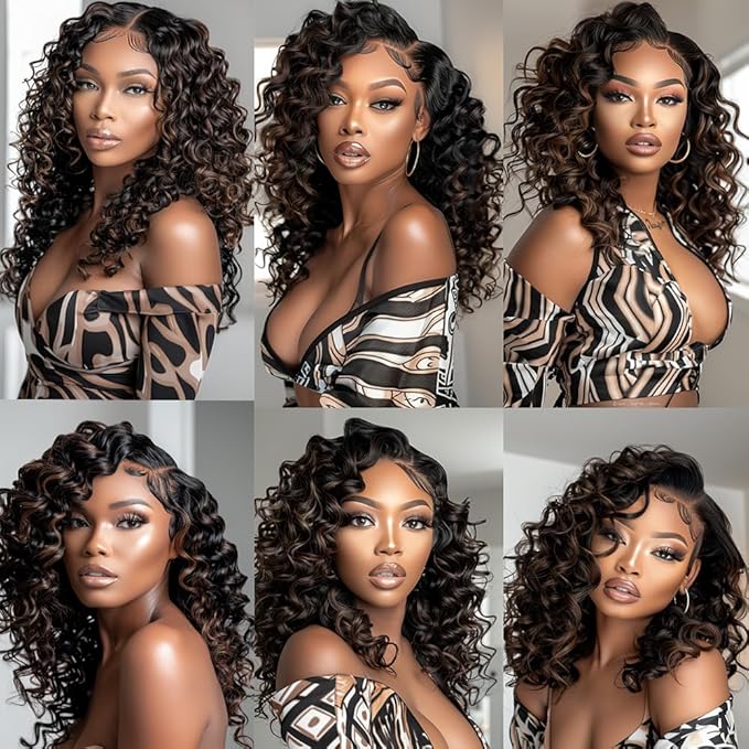 Highlight Bundles P1B30 Loose Deep Human Hair Bundles Two Tone Black Mixed With #30 Light Brown Deep Wave Bundles Brazilian Human Hair Weave Soft and Silky for Women 18 20 22 Inch
