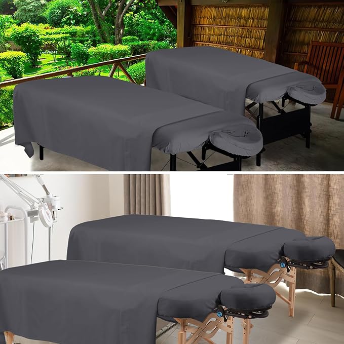 4 Sets Premium Microfiber Massage Table Sheets Set 3 Piece Set Includes Massage Table Cover Fitted Sheet and Fitted Face Rest Cover, Grey
