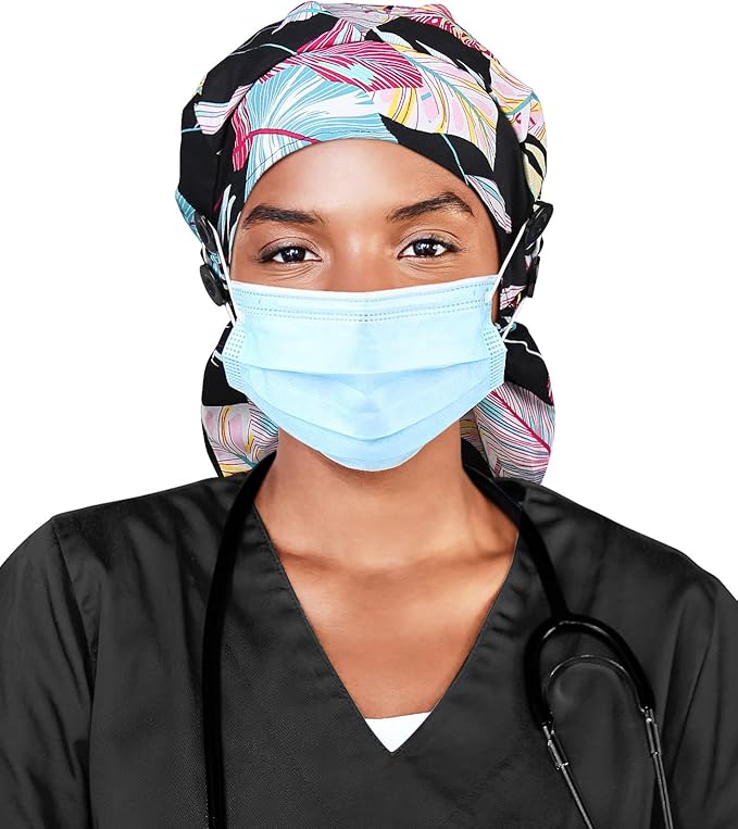 Satin Lined Work Cap with Button for Long Hair Women