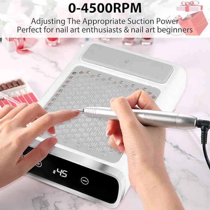 CORESLUX Rechargeable Nail Dust Collector, 80W Professional Extractor Vacuum Nail Dust Collector, Low Noise Vacuum Fan Dust Collector for Nail Polishing & Nail Salon Gift (2 Filter)