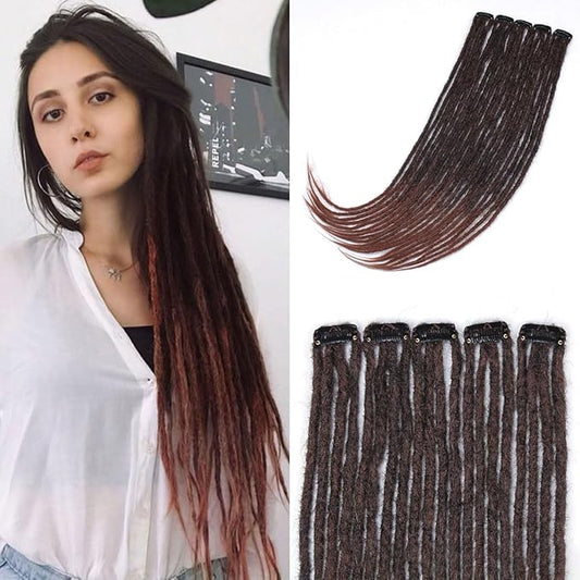 Ombre Auburn 5 Clips-In Dreadlock Extensions for Women, 24 inch Clips-In Synthetic Dreadlocks Hair Extensions with Double Ended Dreads Attached …