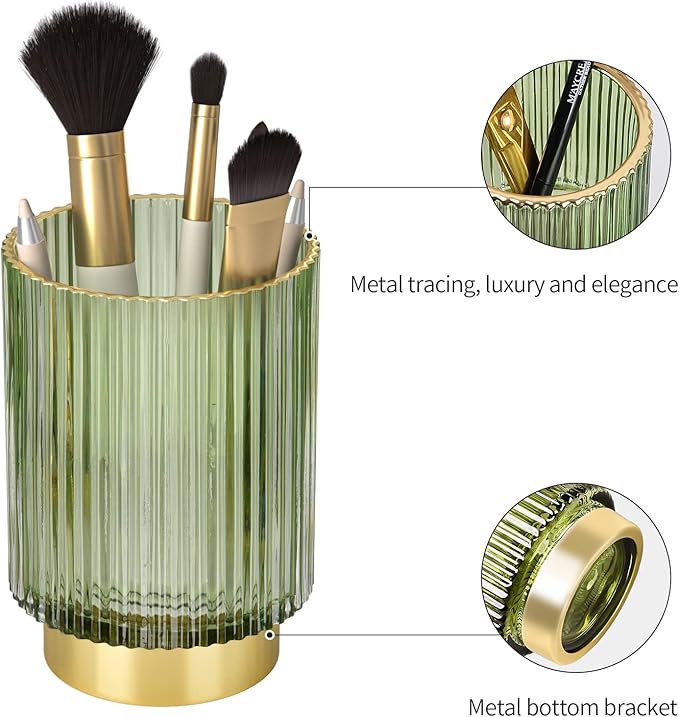 CANITORON Makeup Brush Holder,Glass Makeup Brush Holder Organizer Store Cosmetic Tools,Eyeliner,Storage Organizer for Vanity,Bathroom Countertop Organize and Bedroom Countertop Storage.(Blue L)