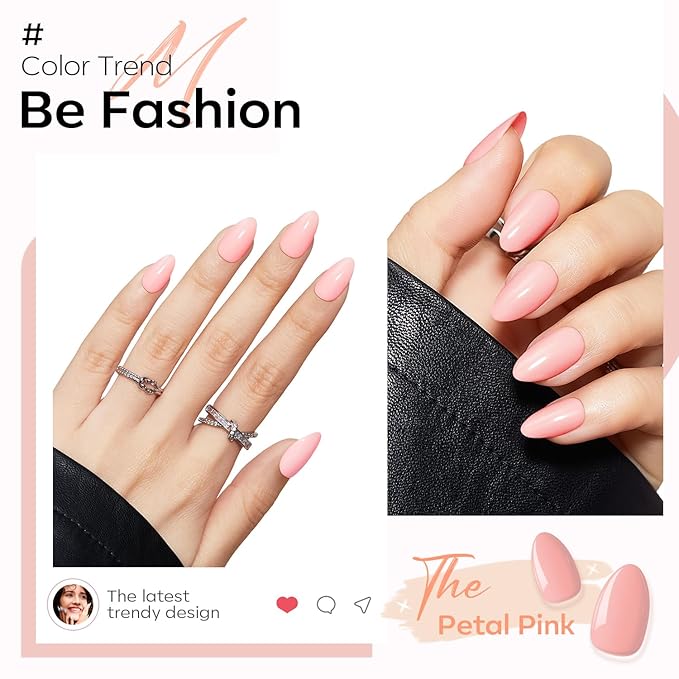 Modelones Pink Press on Nails Almond, Spring Easter Medium Fake Nails, Reusable Nail Kit with Nail Glue Adhesive Tabs Mini Nail File, Nails Press Ons 32Pcs 16 Sizes, Women Girl Gift