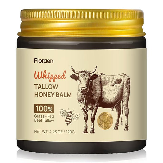 Beef Tallow for Skin 4oz, Whipped Beef Tallow and Manuka Honey Balm, Beef Tallow for Face and Body, Unscented Skin Care for Dry and Sensitive Skin, Natural Tallow Balm for Hydration and Nourishment