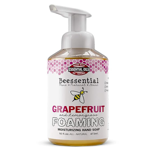 Beessential All Natural Foaming Hand Soap, Grapefruit And Lemongrass Essential Oils, Made with Moisturizing Aloe & Honey - Made in the USA, 16 oz