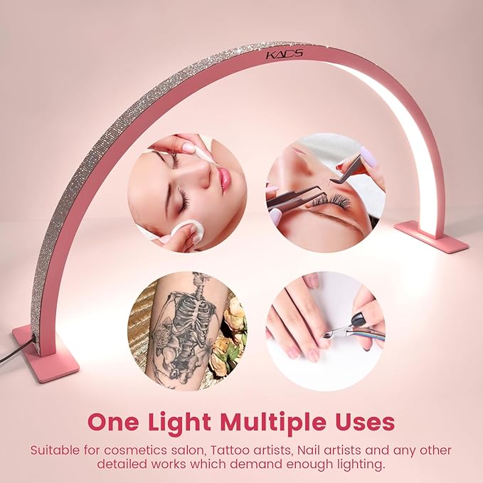 KADS 29In Wide Half Moon Nail Desk Lamp, Half Moon Light for Nail Desk, Lash Light for Eyelash Extensions with 3 Color Temperature 3000k-6500k for Nail, Lash, Tattoo, Skincare (Pink)