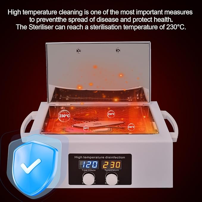 New Generation 2.5L High Temperature Metal Tool Cleaner Box, 300W Dry Heat Cleaner, 230°C Nail Tool Cleaner with LED Temperature Display and 120 Minute Timer for Cosmetic Dental Metal Tools