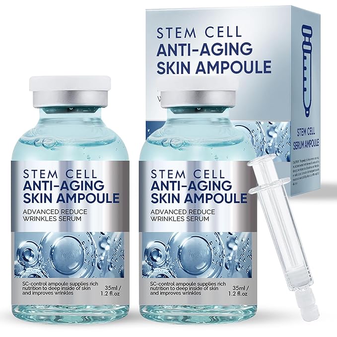 Stem Cell Serum for Face, Microneedling Serum, 2 Count Stem Cell Solution Ampoule to Use with and without Micro Needling, Anti Aging & Smooth Wrinkles