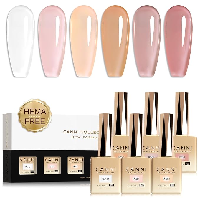 CANNI Jelly Nail Polish Set, 6 Colors 9ML Sheer Milky White Nude Pink Gel Polish Kit Translucent Soak off UV LED Nail Gel DIY Manicure French Nail Salon