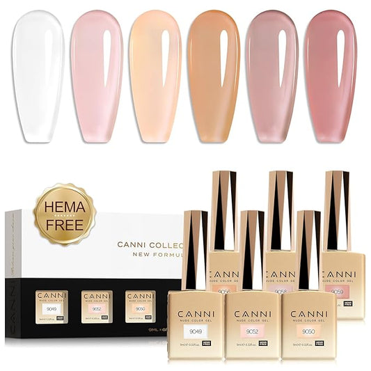 CANNI Jelly Nail Polish Set, 6 Colors 9ML Sheer Milky White Nude Pink Gel Polish Kit Translucent Soak off UV LED Nail Gel DIY Manicure French Nail Salon