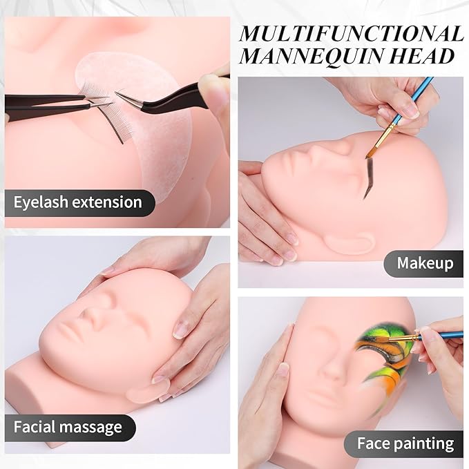 Eyelash Kit for Lash Extension, Lash Tech Supplies with Mannequin Practice Head, Lash Cluster, Lash Extension Glue, Eyelash Remover, Fan, Tweezers, Lash Training Tools Set for Beginners at Home