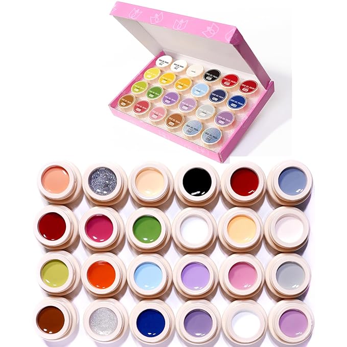 24pcs Professional Painting Gel Nail Art Manicure Painted Gel Polish French Design Multi Color Salon Set