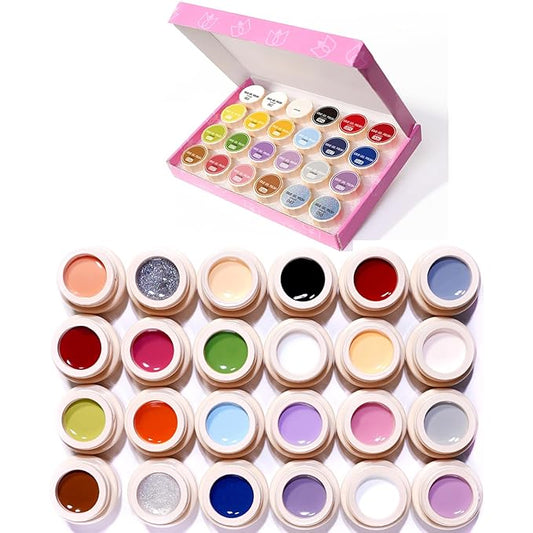 24pcs Professional Painting Gel Nail Art Manicure Painted Gel Polish French Design Multi Color Salon Set