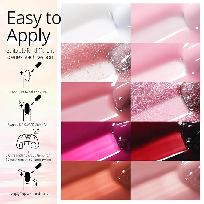 UR SUGAR Jelly Gel Nail Polish Set, 10 Colors Spring Summer Nude Pink Translucent Nail Art Gel Kits Soak Off Manicure DIY Home Nail Salon for Women