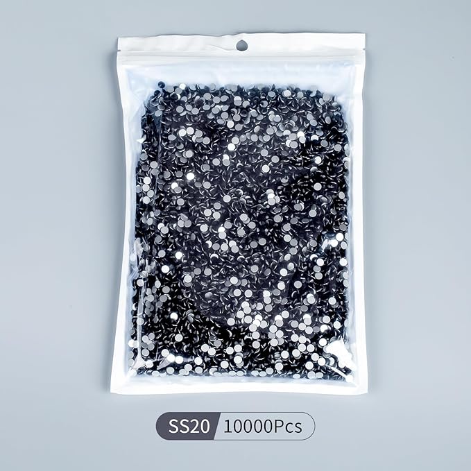 10000PCS Black Rhinestones Bulk, Flat Back Crystal Glass Stone Round Gems,SS20, 4.6-4.8mm