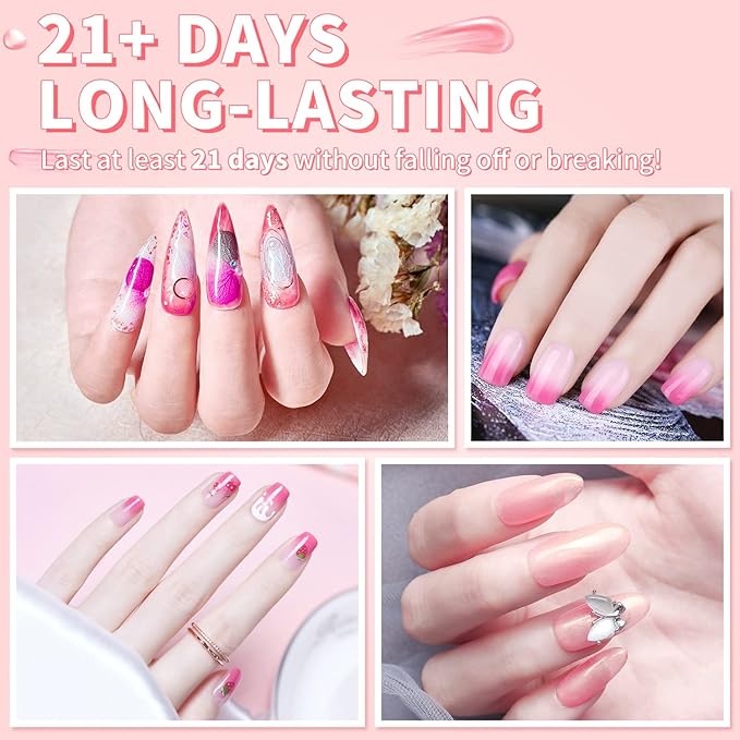 Poly Nail Gel Kit, Ohuhu 12 Colors Nail Gel Kit Enhancement Builder with 1 Temperature Color Changing, 4 Glitter Colors and 7 Regular Color Kit for DIY Girls Lover Mother - Jelly Color