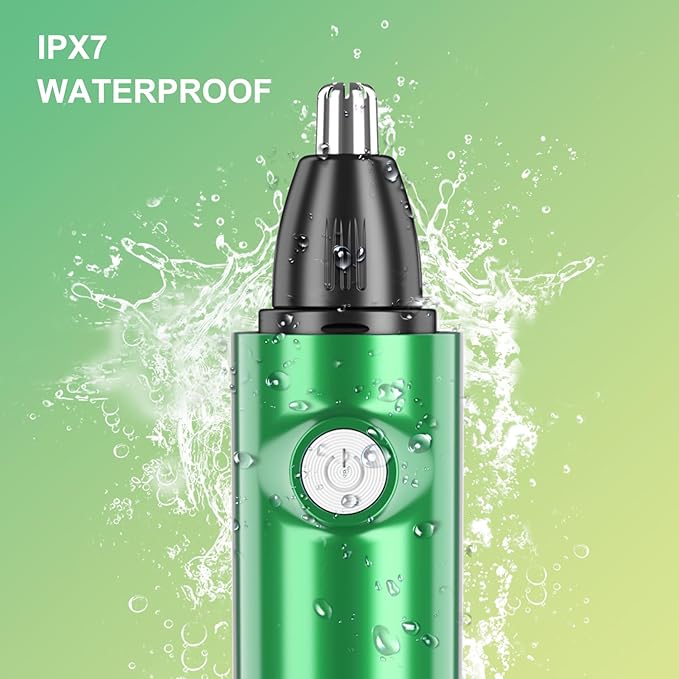 Nose & Facial Hair Trimmer - Painless Eyebrow & Nose Trimmer for Men & Women, IPX7 Waterproof, USB Rechargeable, Easy Cleaning, All-in-One (Green)