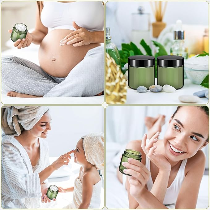 Norme 48 Pcs 4 oz Glass Jars with Lids Leakproof Round Airtight Empty Cosmetic Jars with Inner Liners Lid for Storing Lotions Powder Ointments Candle Making (Green)