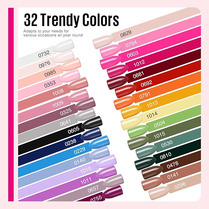 MEFA 35 Pcs Gel Nail Polish Set, 32 Colors All Seasons Collection Gel Nail Polish Blue Red Pink Nail Art Manicure DIY Salon Home Halloween Decoration Beginners Gifts for Women