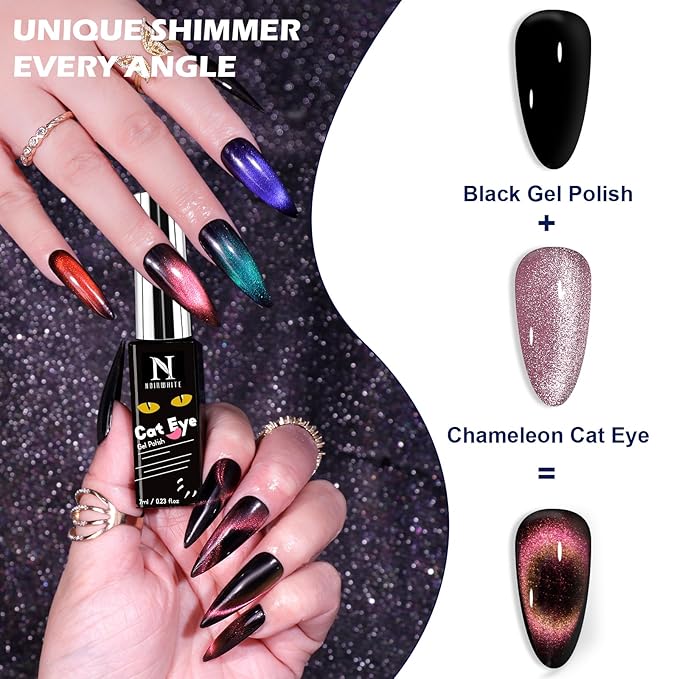 Nail Polish Kit with UV Light, 12 Colors Sparkly Glitter 9D Chameleon Cat Eye Gel Nail Polish Set with Magnet Base Top Coat Manicure Tools All-In-One Magnetic Nail Polish Starter Kit