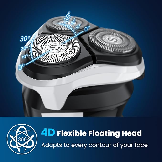 Electric Razor for Men, SweetLF Cordless 3D Rotary Shaver, Waterproof Wet & Dry, Type C Charging, Plug & Play, Rechargeable with Pop-up Trimmer, (Includes 3 Extra Blades), Black