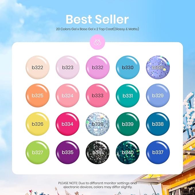 Beetles Gel Nail Polish Set- 23Pcs Summer Color Gel Polish with Base Gel Top Coat Bright Colors, Gel Polish Kit Blue Pink Purple Orange Green Glitter Soak Off Uv Led Trendy Rainbow Nail Art