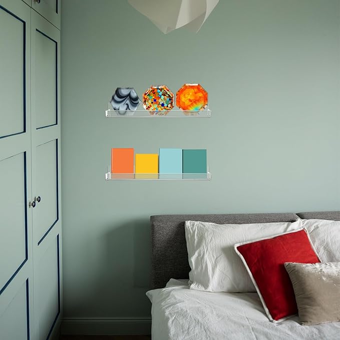 12 Pack Nail Polish Organizer Wall Rack Wall Mounted Shelf Acrylic Clear Nail Polish Shelves Wall Organizer Holder Display Nail Supplies for Nail Techs