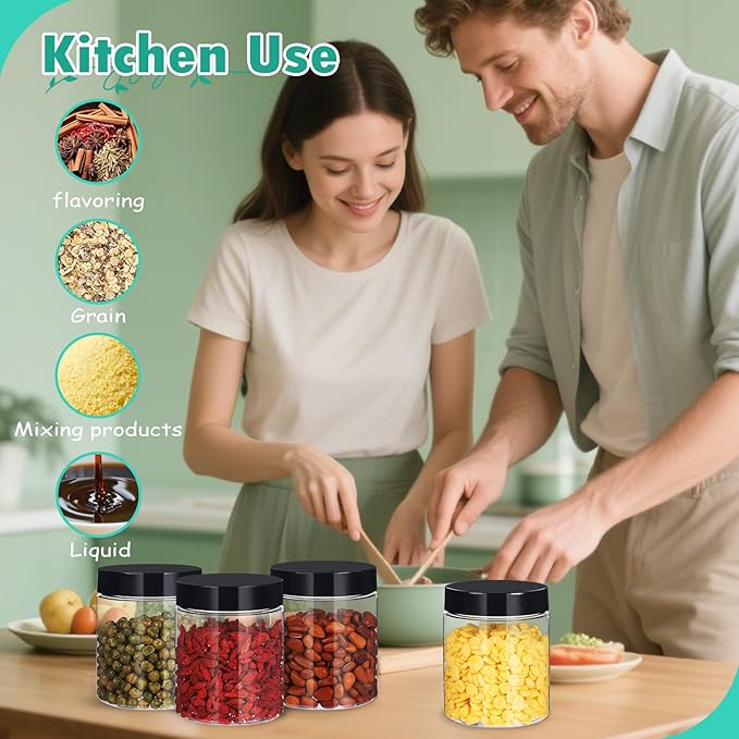 36pcs 16 oz Plastic Containers with Lids Pen Labels Leak Proof BPA Free Airtight Refillable Clear Small Containers Storage Jars for Storing Dry Food Makeup Slime Honey Jam,black