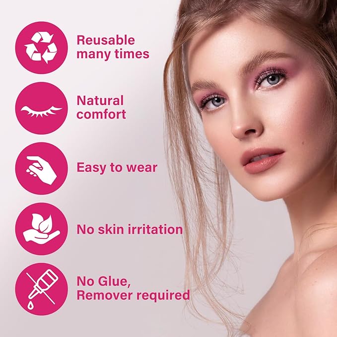 4Pcs Magnets Per Piece Magnetic Eyelashes With Applicator Long Lasting And Reusable Magnetic Lashes Kit No Glue Needed False Eyelashes Waterproof,Cruelty Free,Easy To Wear(1pair,Charm)