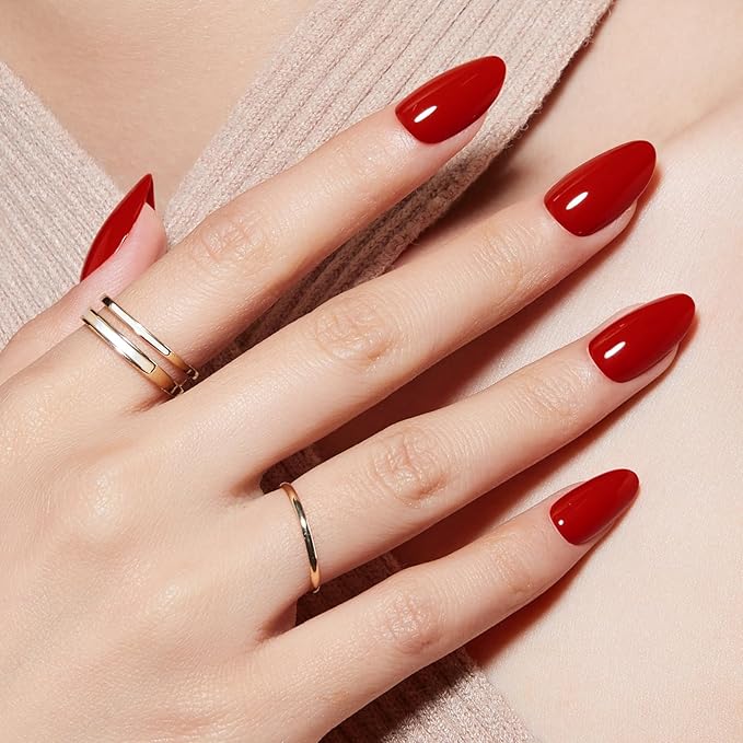 Modelones Press on Nails Almond, Red Short Almond Fake Nails, Spring Easter Nail Kit with Nail Glue Adhesive Tabs Mini Nail File, Nails Press Ons 32 Pcs16 Sizes, Women Girl Gift