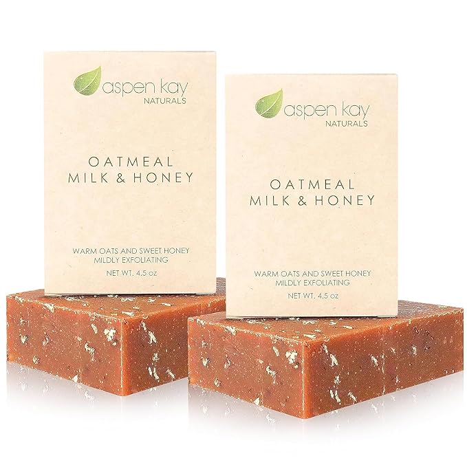 Aspen Kay Naturals Handmade Oatmeal Soap Bar for Face & Body – Made with Organic Raw Honey, Goats Milk, Organic Shea Butter - Exfoliating Soap – For All Skin Types - Made in the USA 4.5 oz