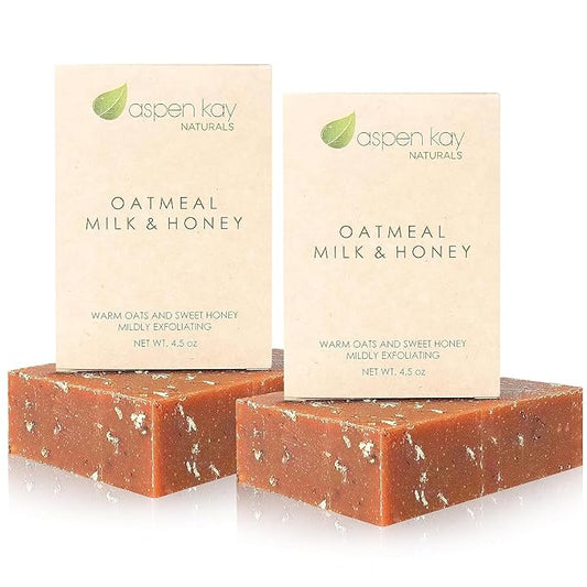 Aspen Kay Naturals Handmade Oatmeal Soap Bar for Face & Body – Made with Organic Raw Honey, Goats Milk, Organic Shea Butter - Exfoliating Soap – For All Skin Types - Made in the USA 4.5 oz