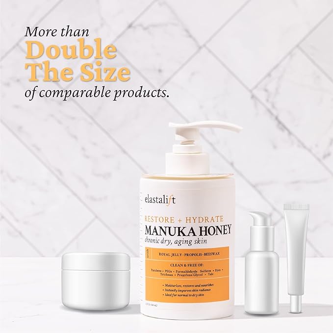 Elastalift Manuka Honey Cream Face Moisturizer & Body Butter Lotion For Dry Skin | Firming & Hydrating Miracle Balm Skin Care Moisturizing Lotion For Women, Wrinkles, & Sun Damaged Skin, 2-Pack