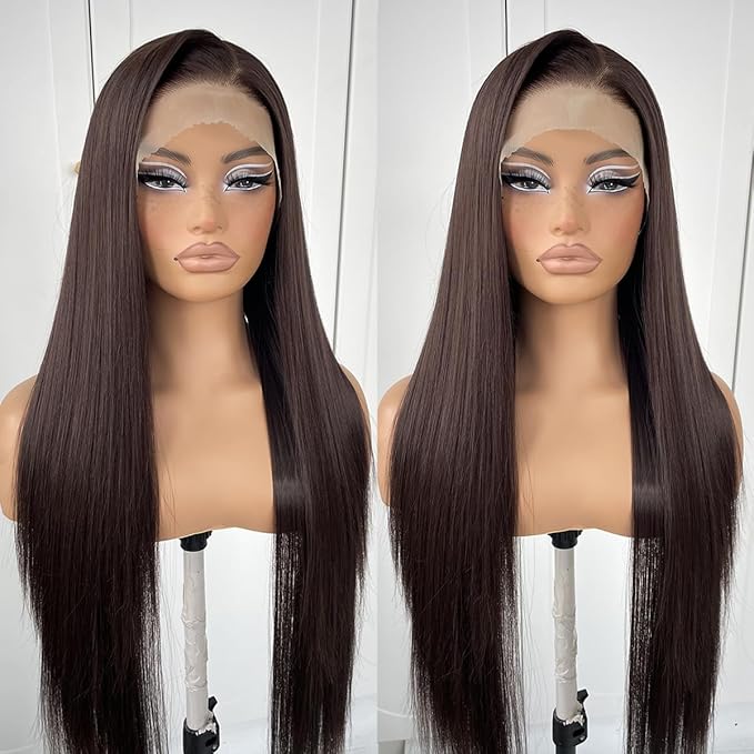 360 Chocolate Brown Glueless Wig Synthetic HD Lace Front Wig Pre plucked Synthetic Long body wave lace front wig Wear and Go HD Lace Front Wig