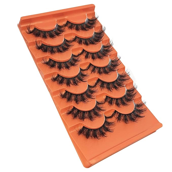 Fluffy Cat Eye Lashes NINGLASH Wispy Lashes False Eyelashes Natural Look Fake Eyelash 18mm Faux 3D Mink Lashes Strips 7 Pairs Pack