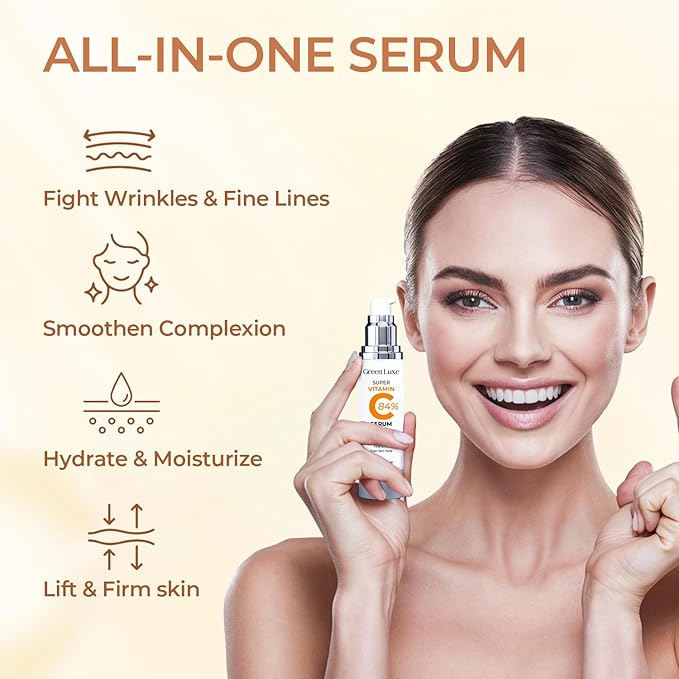 Super Vitamin C Serum for Women - Hydrating Anti-Aging with Vitamin C Caffeine - Facial Skin Care Over 50 60 70, Firming, Lifting, Smoothing 50ml