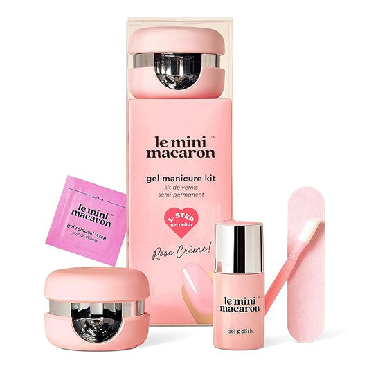 Le Mini Macaron Gel Nail Polish Kit with LED Light, DIY At-Home Polish Nail Kit | Non-Toxic, Fast-Drying 3-in-1 Set for Long-Lasting, Salon-Quality Nails, File, and Remover Wraps (Rose Crème)