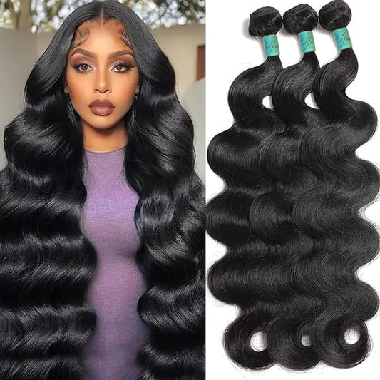 Human Hair Bundles 14 16 18 Inch Body Wave Bundles Human Hair 100% Unprocessed Brazilian Virgin Hair Quick Weave 3 Bundles Deals Natural Black