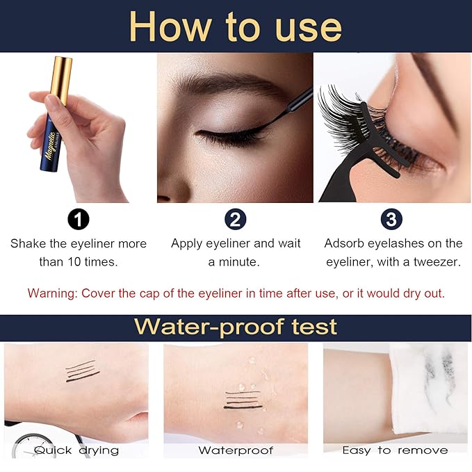 4 Tubes Magnetic Eyeliner and Lashes Kit, Upgraded 3D Magnetic Eyelashes with Eyeliner Kit with Applicator,Magnetic Lashes Natural Look, Easy Eyelash to Apply,Magnet Eyelashes 10 Pairs.