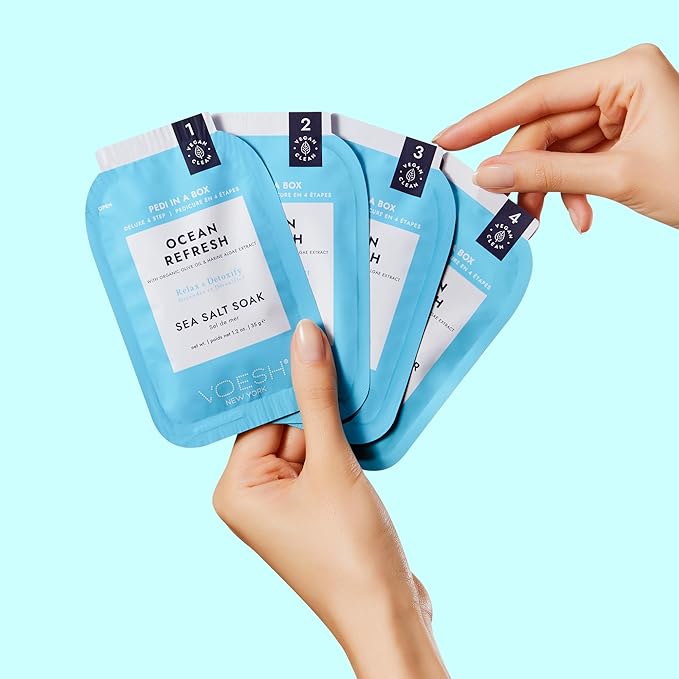 VOESH Pedi in a Box 4 Step Ocean Refresh - 3 Pack, At-Home Pedicure Treatment, Spa Pedicure, Foot Spa, Foot Soak, Foot Scrub, DIY Pedi, Pedicure Set