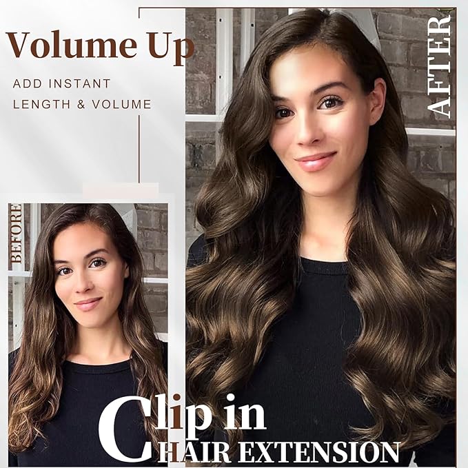 Clip in Hair Extensions for Women - 20 Inch Long Wavy Brown Extensions, 6PCS Chestnut Brown Hairpieces that Blend Naturally with Your Real Hair (20 Inch, Chestnut Brown)
