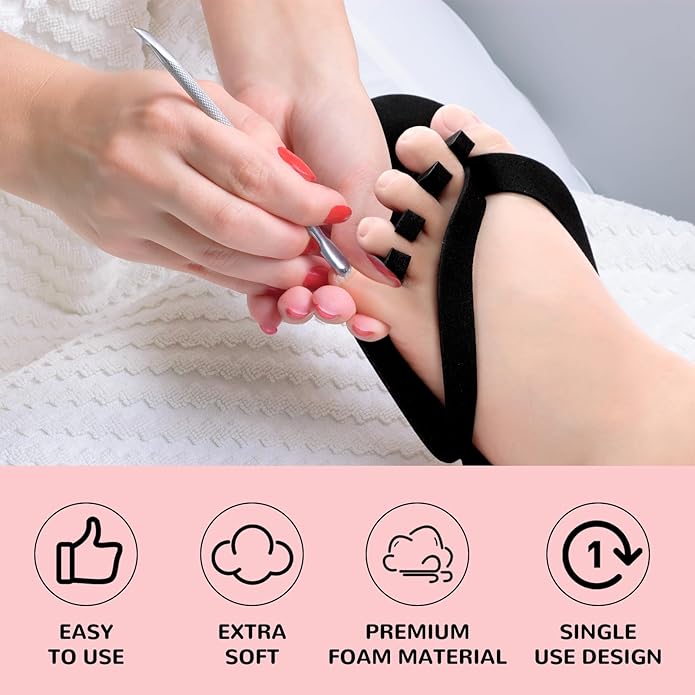 Suhine 120 Pairs Disposable Pedicure Slippers and Toe Separators Kit 40 Pairs Disposable Foam Flip Flops 80 Toe Separators for Women Nail Hotel Salon Spa Party