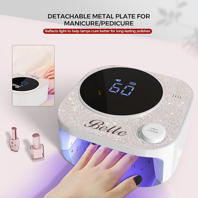 Belle Professional Electric Nail Drill Machine, Sparkly File for Acrylic Nails, UV LED Lamp, 54W Rechargeable Cordless Sparkling Dryer