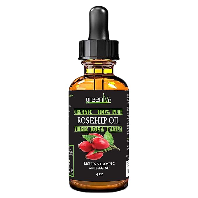 GreenIVe Rosehip Oil Rosa Canina 100% Pure Cold Pressed Virgin Oil Hair and Skin and DIY products (4oz dropper)