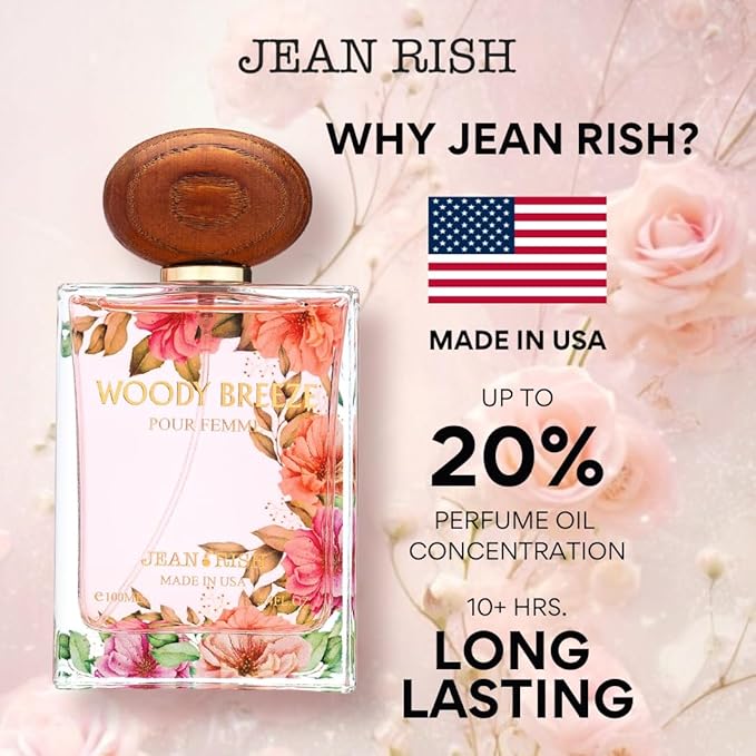 Jean Rish Woody Breeze Eau De Parfum - Perfume for Women (3.4 Fl Oz / 100ml) with Black Currant, Iris & Praline Notes - Long Lasting and Luxury Fragrance