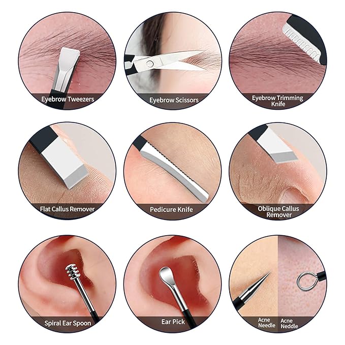 Manicure Set 18 in 1 Stainless Steel Professional Pedicure Kit Nail Scissors Grooming Kit Travel Case B01-Black