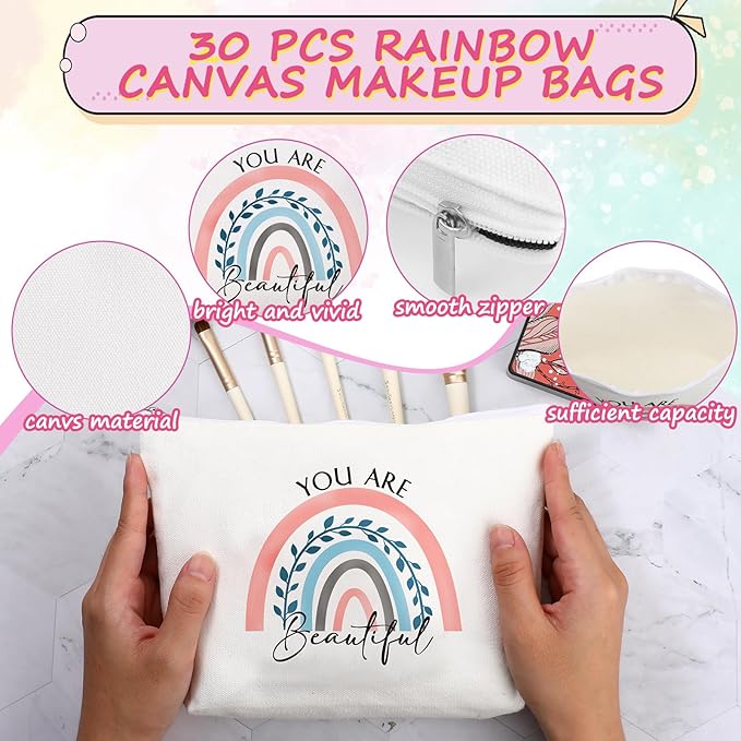 Sieral 60 Pcs Rainbow Appreciation Gifts with 20 Cosmetic Bags and 20 Keychains Bulk Motivational Thank You Rainbow Gift for Lab Week Coworker Healthcare Worker School Secretary Teacher Nurse