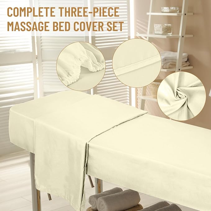 12 Pcs 4 Sets Premium Microfiber Massage Table Sheet Set, Include Massage Table Cover, Massage Fitted Sheet, Massage Face Rest Cover for Beauty Salon Spa Hair Salon (Natural)